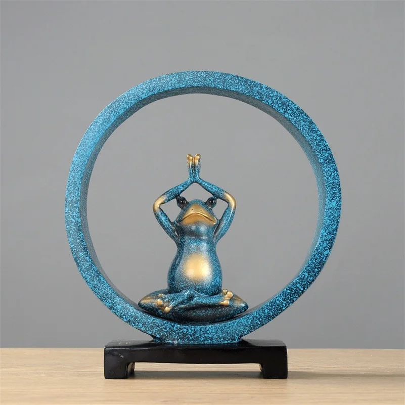 3/Color Creative Vintage Yoga Frog Sculpture Dolls Figurine Gesture Statue For Home Office Shop Desk Decor Ornament Gift - Цвет: Blue C