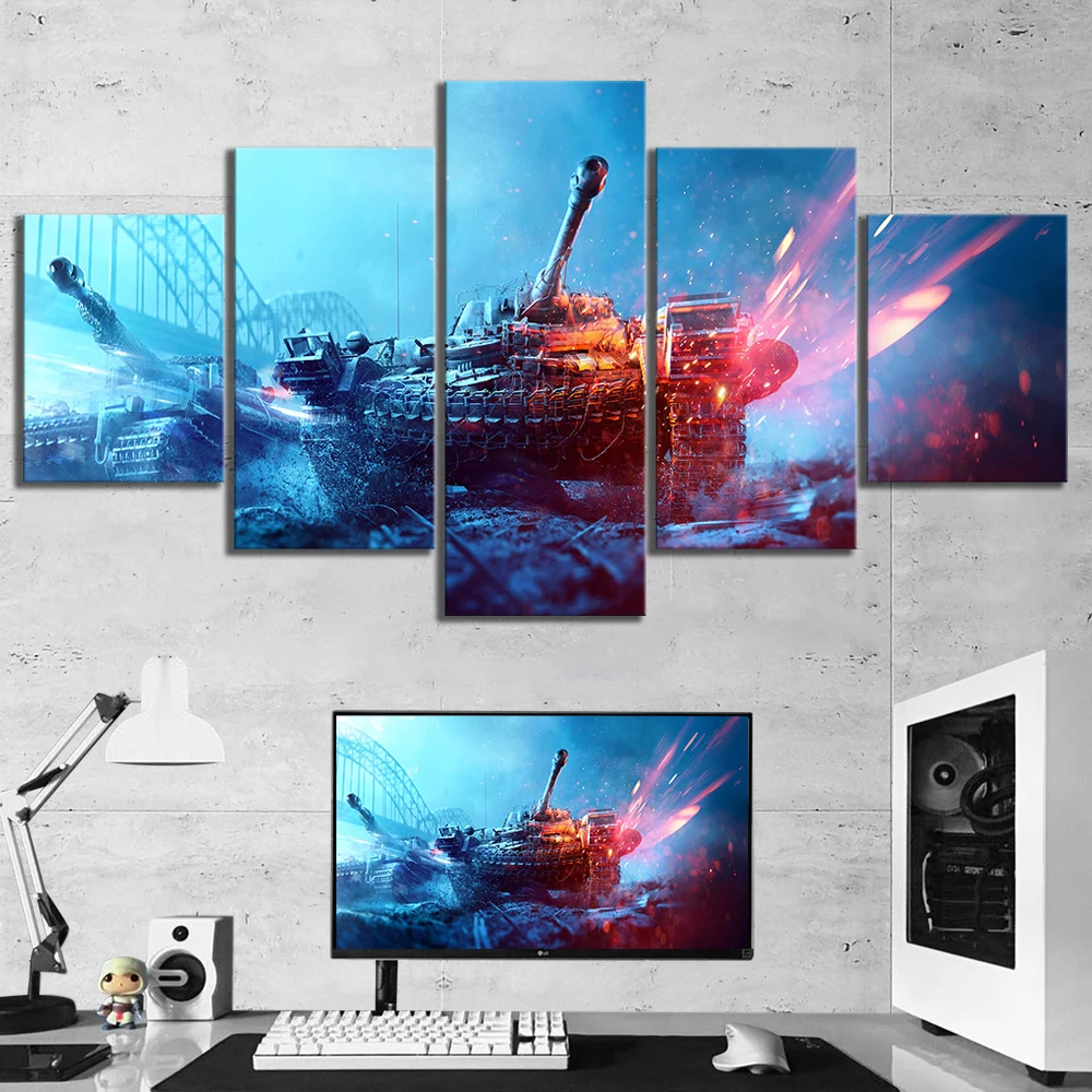 

Home Decor Modular Canvas Picture 5 Piece Battlefield 5 Game Painting Poster Wall For Home Canvas Painting Wholesale