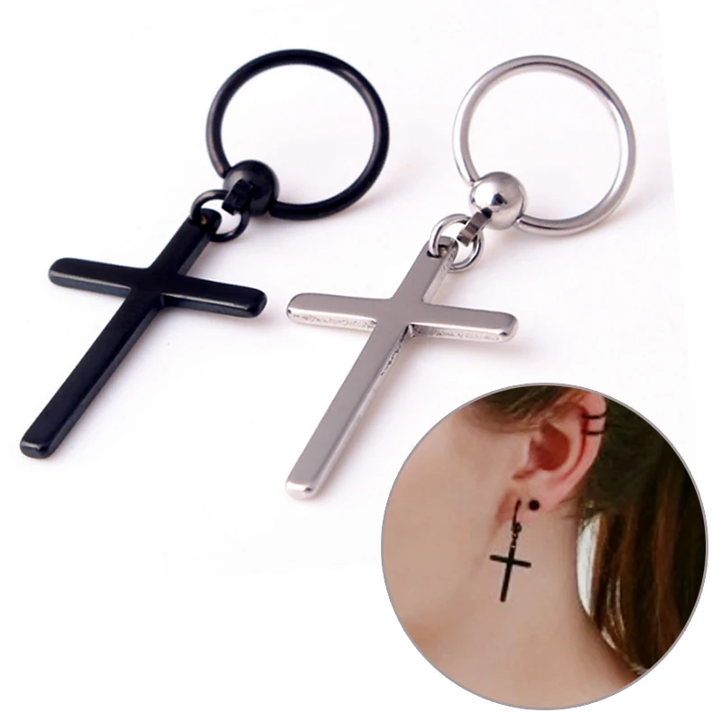 

2019 new fashion cross hanging earrings punk style simple rock pendant earrings bohemian