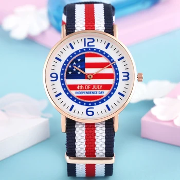 

American Flag Independence Day Pattern Quartz Watches Men's Detachable Clock Fabric Nylon Canvas Band Unisex Gifts for Men Women