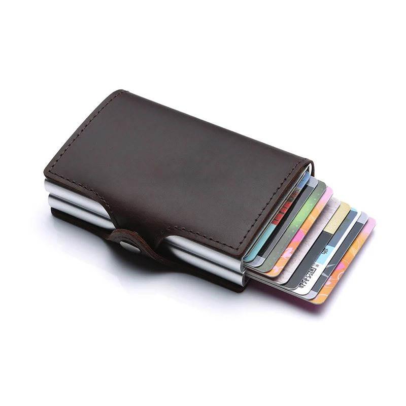 Rfid кошелек держатель для банковских карт проходит кожаный протектор Бизнес id держатель для кредитных карт металлический безопасный id кошелек для кредитных карт