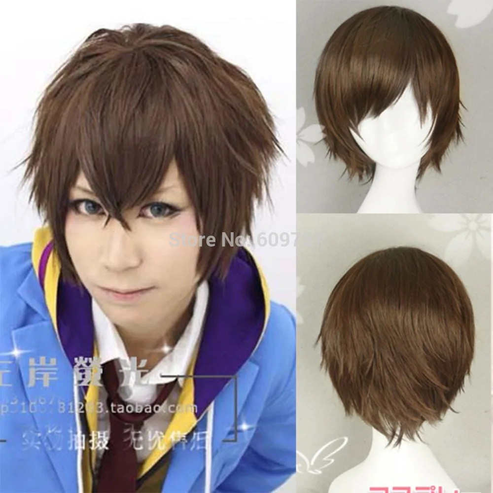 Men S Short Brown Hair Anti Alice Wig Cosplay Party Anime
