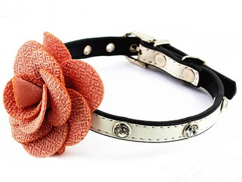 

10pcs dogs cats fashion PU leather collar wither flower supplies doggy collars products puppy necklace pet dog cat accessories