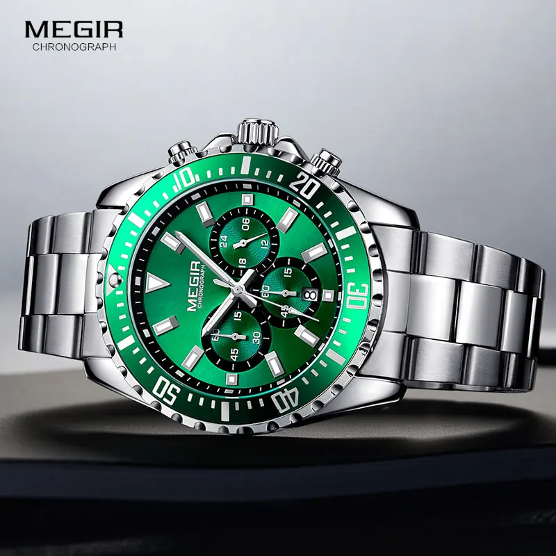 Часы Megir Мужские Наручные с хронографом деловые спортивные из нержавеющей стали