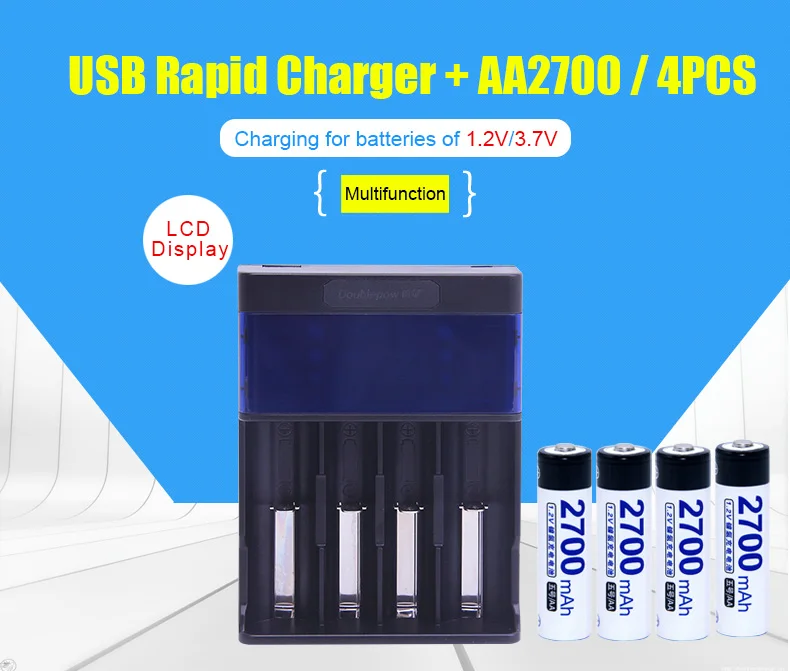 4 слота doulepow DP-UK86 USB ЖК-индикатор быстрое зарядное устройство+ 1,2 в AA2700mAh ni-mh аккумуляторная батарея