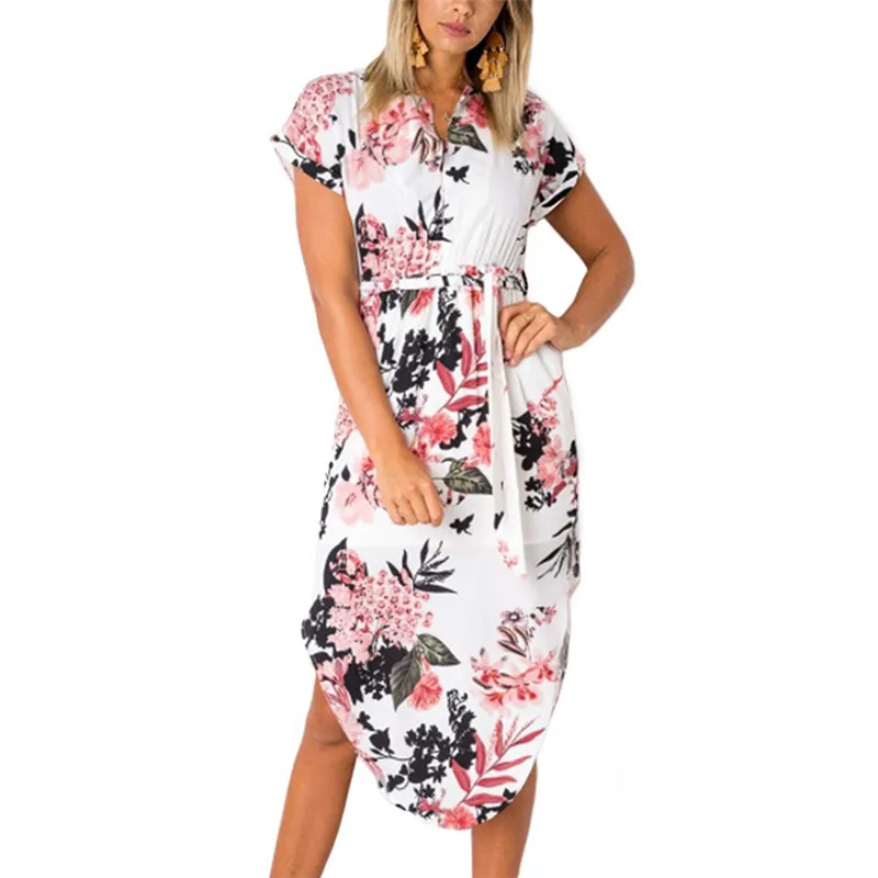 Женское пляжное платье с цветочным принтом, модные летние платья в стиле бохо, Женская винтажная повязка, облегающее вечернее платье, платья большие размеры, S-3XL - Цвет: White