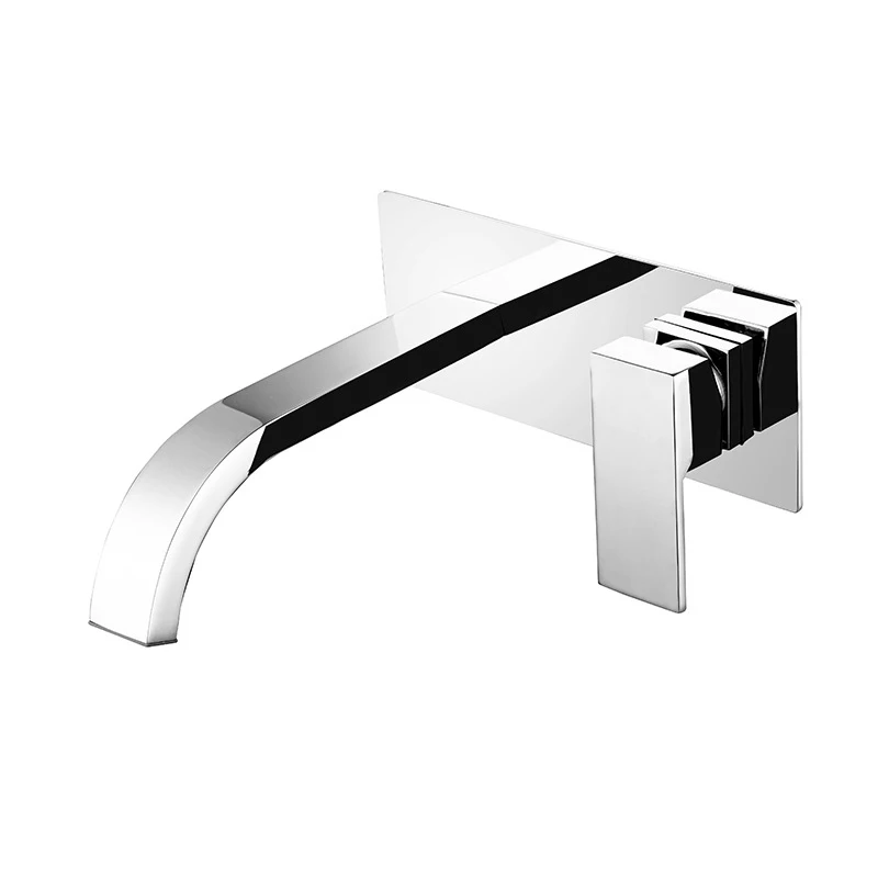 Bathroom Basin Sink Faucet Wall Mounted Square Chrome Brass Mixer Tap With Embedded Box Single Handle Double Control Bathroom Basin Sink Faucet Wall Mounted Square Chrome Brass Mixer Tap With Embedded Box Single Handle Double Control