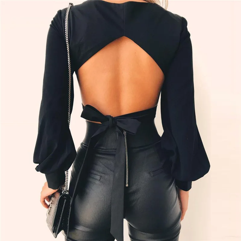 Mujeres Moda Negro wine Verano Red Open Recortado Lantern Tops blanco azul Camisas Ursohot Cuello Blanco Manga Vendaje 2018 Back Cuadrado Blusa Streetwear rojo d0TwCBq1x