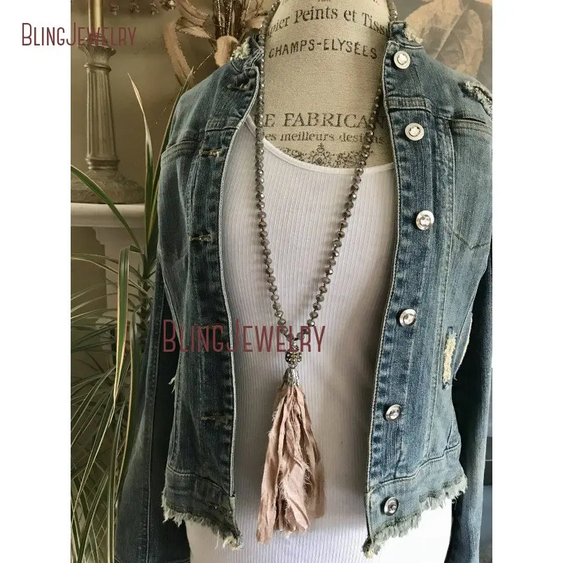 20190301-NM11313-soft pink blush sari silk tassel holiday style accessory unique gift jewelry sparkle bling tassel jewelry