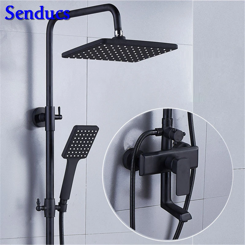 Senducs Hot Sale Black Shower Set High Quality Brass Bathroom Black