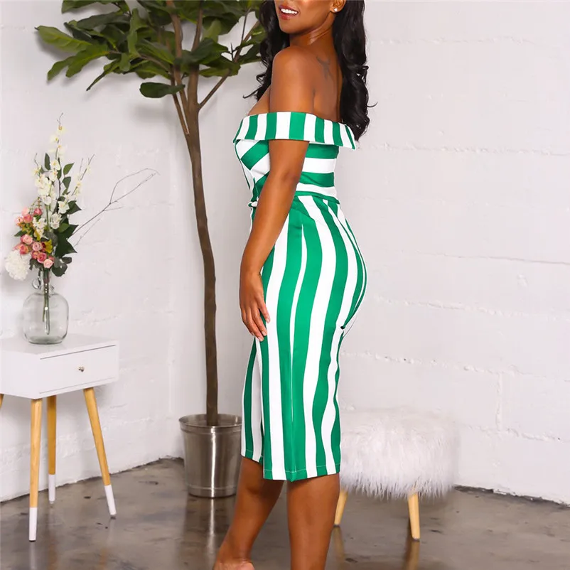 Fashion summer jumpsuit woman 2018 Sexy Off Shoulder V-Neck Striped Printed Strapless Wide-Leg Pants pantaloni siamesi Y12#N (10)