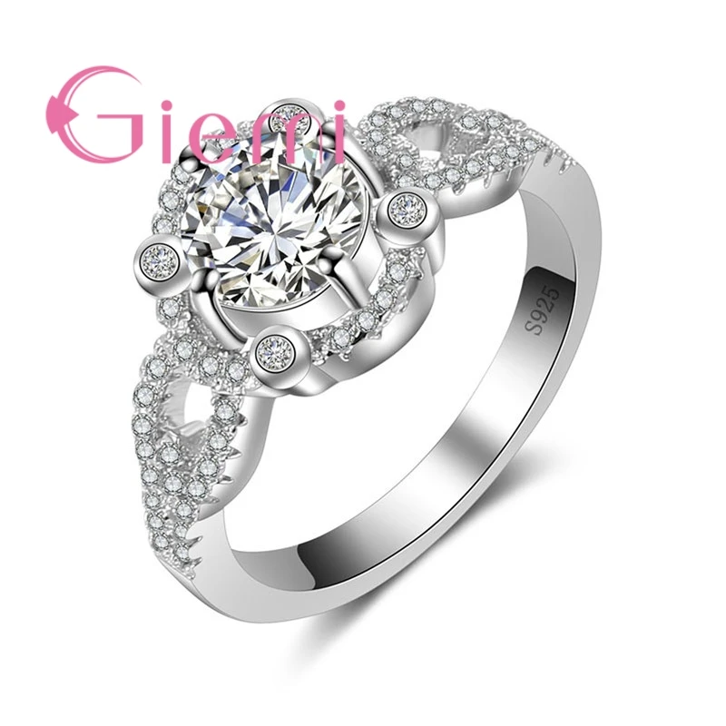 GIEMI High Quality Luxury Crown Shape Crystal Stone Ring Proposal Jewelry for Bridal Wedding