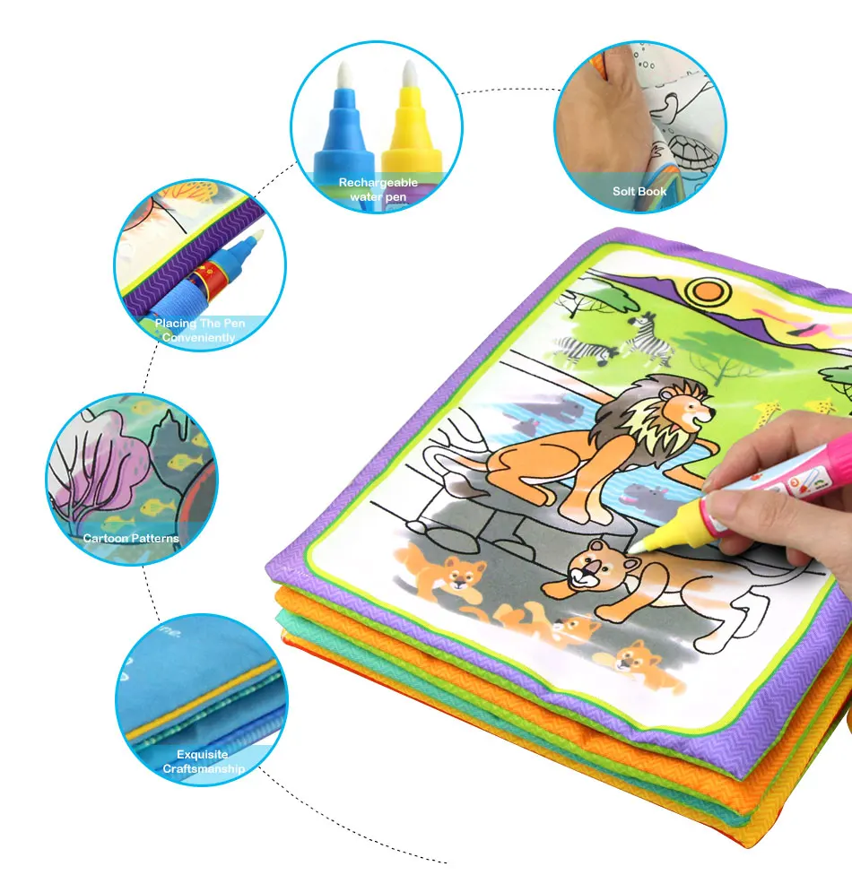 Coolplay африканская тематика животных водная ткань для рисования книга и 2 волшебные ручки многоцветные многоразовые Обучающие Развивающие игрушки для детей