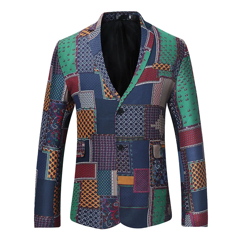 Fashion Men African Multi Color Print Blazer Suit Groom Notched Lapel ...