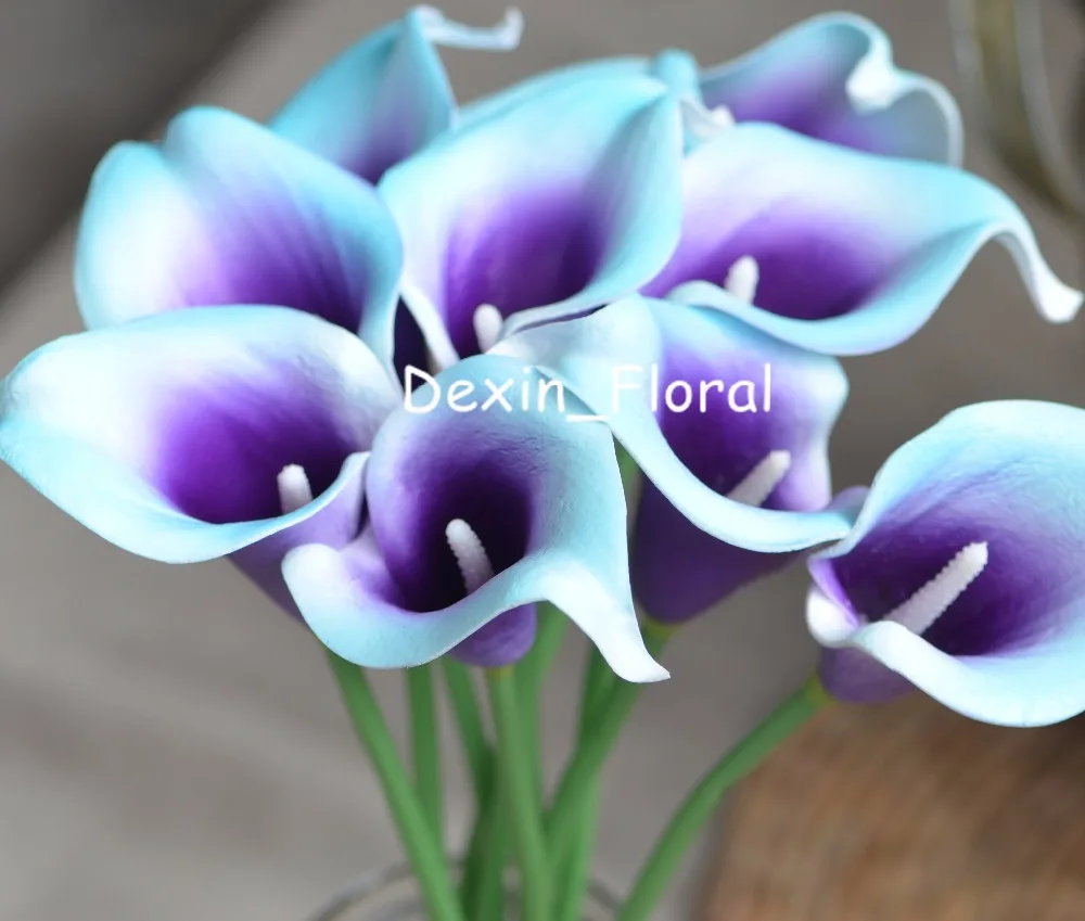 Aqua Blue Purple Picasso Calla Lilies Real Touch цветы для шелковых свадебных букетов свадебные