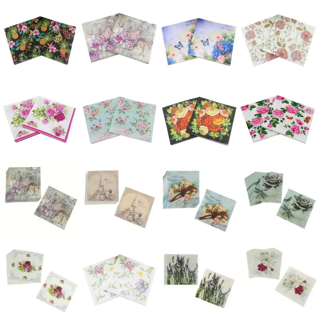 

20pcs/pack Party Disposable Napkins Rose Flower Cake Paper Napkin 100% Virgin Wood Tissue Paper Napkins Wedding Birthday Decor