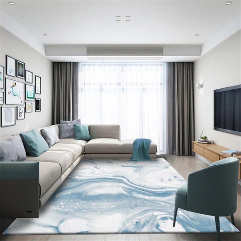 

AOVOLL Fashion Nordic Abstract Art Light Blue Ocean Pattern Carpet Print Anti-slip Hall Floor Mats Carpets For Living Room