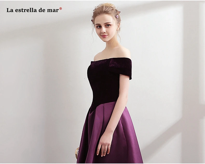 Vestido de formatura longo 2019 новый велюр лодка средства ухода за кожей Шеи с короткими рукавами Холтер линия фиолетовые Выпускные платья плюс размеры