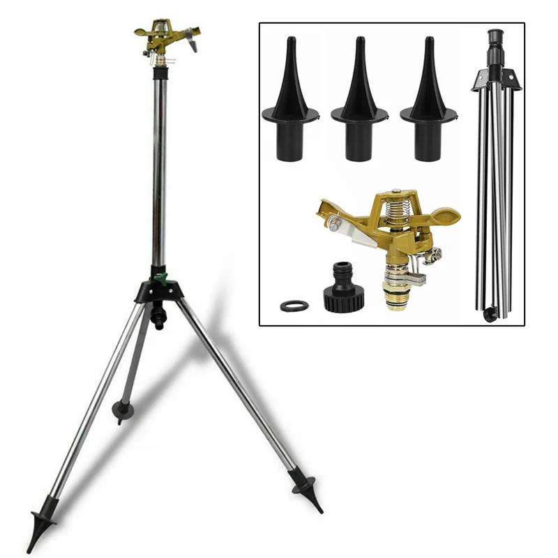 

Adjustable Stainless Steel Tripod Impact Sprinkler Garden Watering System Kit for Farmland Lawn Irrigation Sprinkler