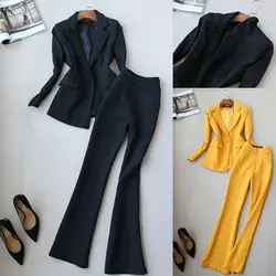 Комплект из 2 предметов для женщин, осенний Новый Модный костюм, женский большой размер, профессиональный костюм, куртка, расклешённые