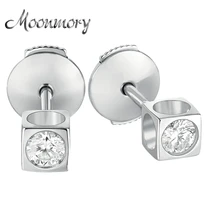 Moonmory, серьги из стерлингового серебра 925 пробы, квадратные серьги-гвоздики в форме, серьги с прозрачным Цирконом для девушек, молодых женщин, модные ювелирные изделия