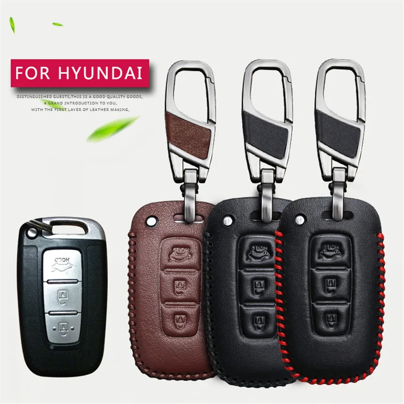 

Car Styling Leather Key Case Covers For Hyundai Solaris I30 IX35 Tucson Accent Elantra Sonata Key Fob Chain Cover Accessories
