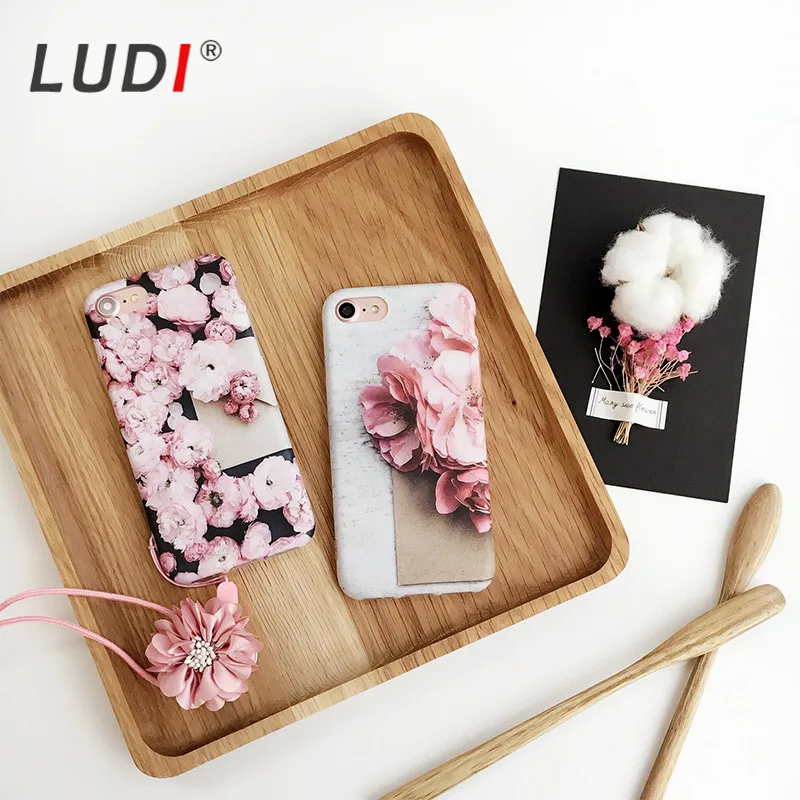 LUDI 핫 3D 꽃 벚꽃 꽃 꽃잎 케이스 커버 아이폰 X 8 7 7 플러스 케이스 Fundas 6 6 초 플러스 소프트 TPU 전화 케이스