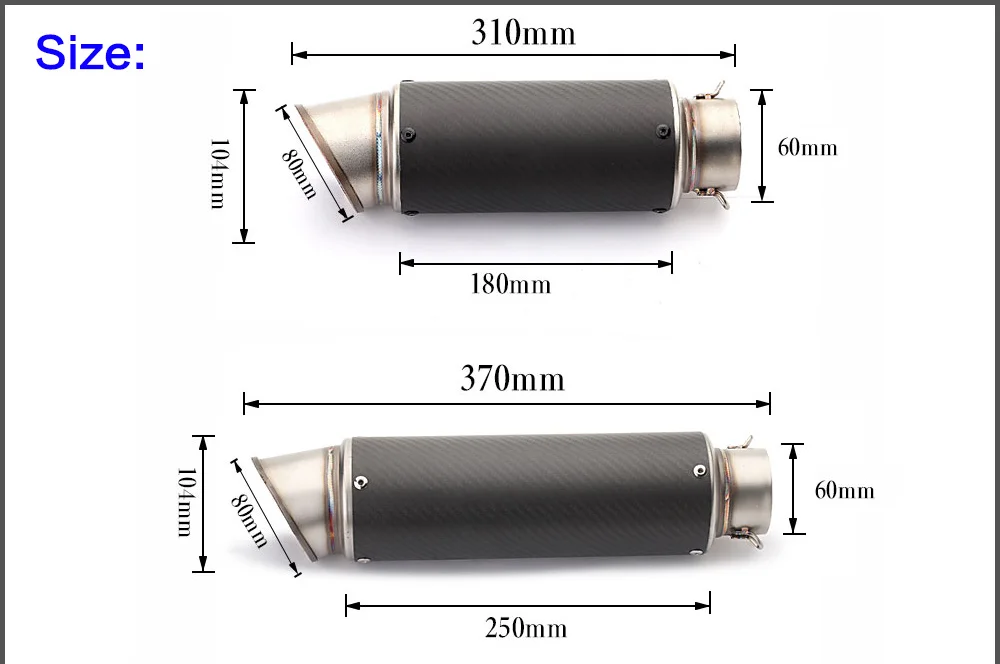 60 мм Мотоцикл выхлопная труба глушителя углеродное волокно pitbike escape de motocicleta глушитель выхлопной Системы для r15 cbr650f cb1000r
