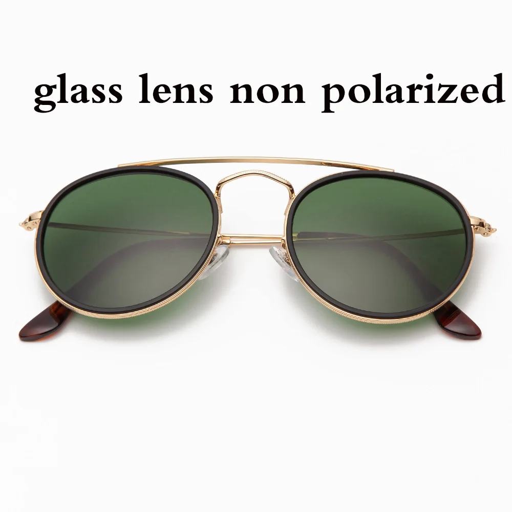 g15 gold glass Винтажные Круглые Солнцезащитные очки с двойным мостом для мужчин и женщин 51 мм, очки с зеркальными или пластиковыми линзами, поляризационные, фирменный стиль, UV400 - Цвет линз: g15 gold glass