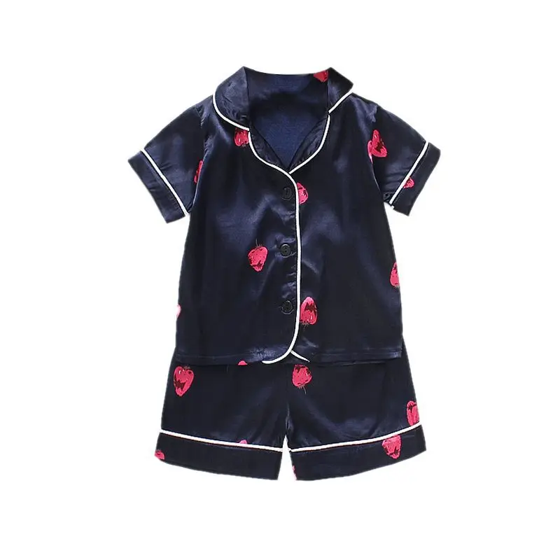 

Fashion Baby Sleepwear Pajamas Set Kids Clothes for Boys Girls Strawberry Print Outfits Short Sleeve Blouse Tops+Shorts 2pcs