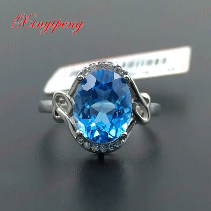 

925 sterling silver with 100% natural topaz stone ring women to quit Blue crystal