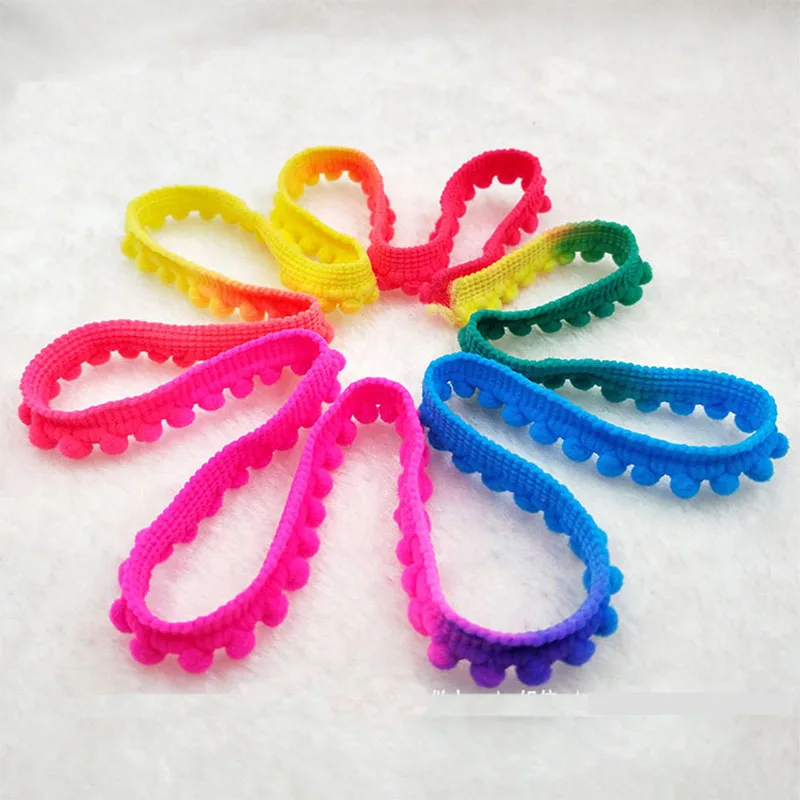 

Pompom Lace Trim Colorful Pom Pom Trim Ball Ribbon 10mm Wide Tassel Lace Ribbon DIY Hair Accessories Fringe Sewing 5yards