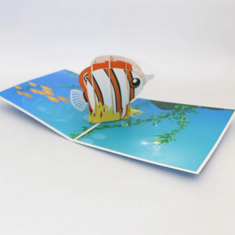  3D Laser Cut Handmade Colorful Cartoon Ocean Flounder Paper Invitation Greeting Card Postcard Kids  - 33021047041