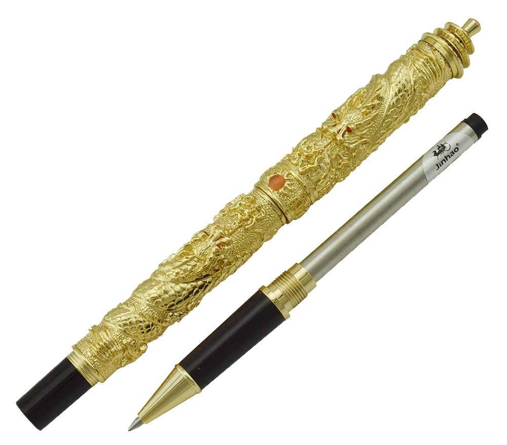 Jinhao винтажная Роскошная Ручка-роллер Золотая башня Кепка маленький двойной играющий Дракон жемчуг, Металлическая резьба тиснение тяжелая ручка