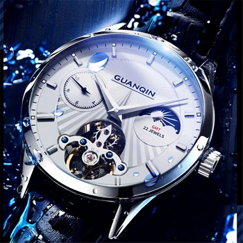 

Original GUANQIN Men's Automatic Mechanical Watch 5AMT Waterproof multi-time zone Luxury automatic flywheel movement men clock