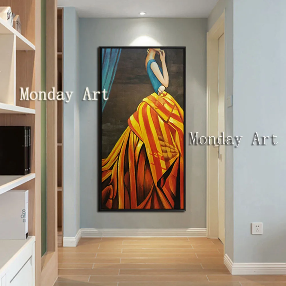 MM Handmade-abstract-figure-girl-with-yellow-striped-skirt-oil-painting-on-Canvas-wall-art-picurte-for (5)