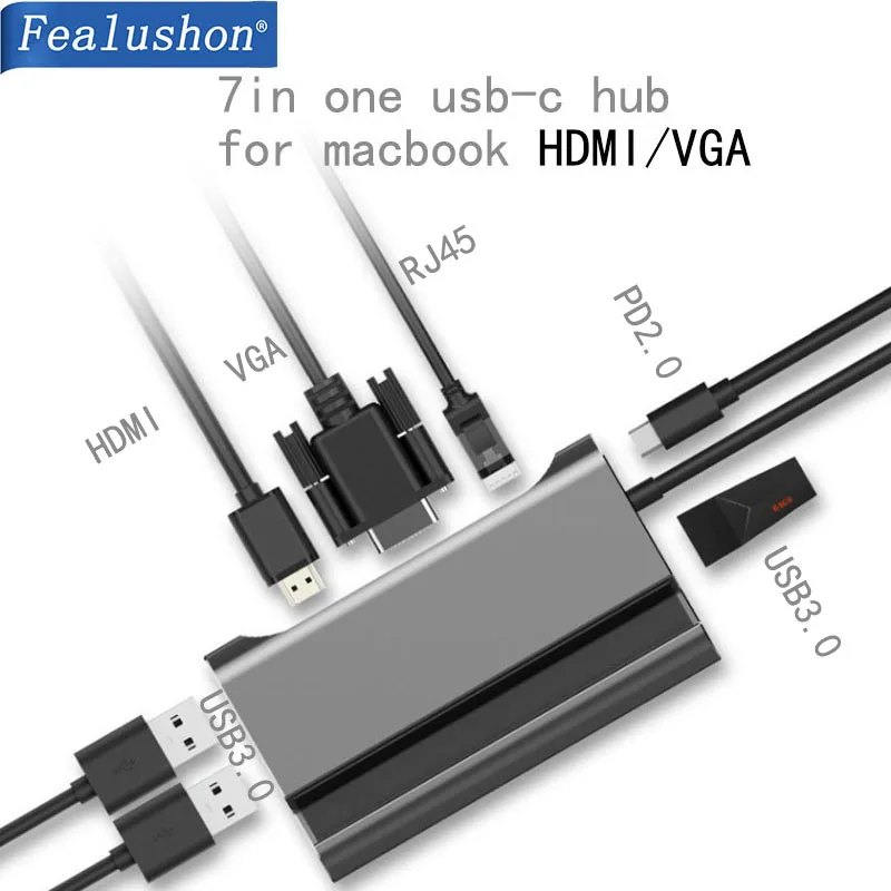 Док станция для ноутбука USB 3 0 HDMI VGA RJ45 PD C Hub Fealushon Macbook Pro HP DELL Surface Lenovo
