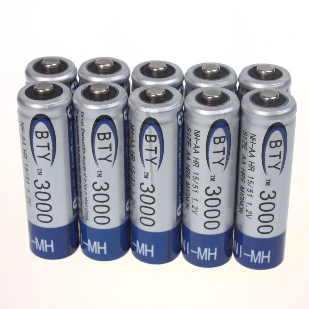 

AAA Quality 12 pcs AA LR06 3000mAh 1.2V NI-MH rechargeable battery CELL/RC 2A BTY