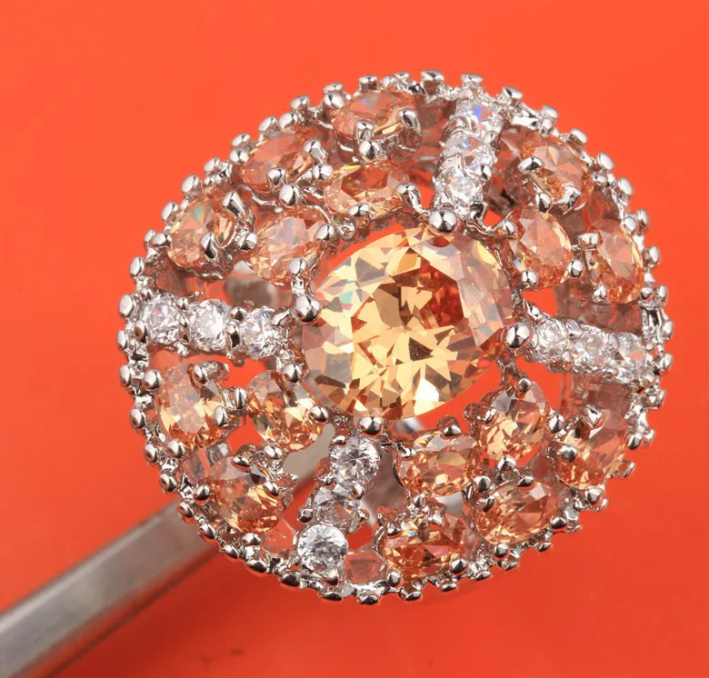 Большой Кольца классический оранжевый коричневый Шампанское Morganite Самоцветы