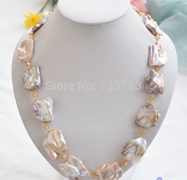 

NEW N459 30mm PINK LAVENDER BAROQUE KESHI REBORN PEARL citrine NECKLACE