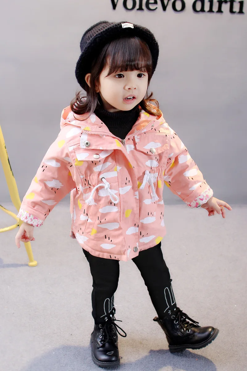 Новая одежда для девочек хлопковое пальто весенне-Осенняя детская куртка одежда с принтом для маленьких девочек Детская верхняя одежда детская одежда