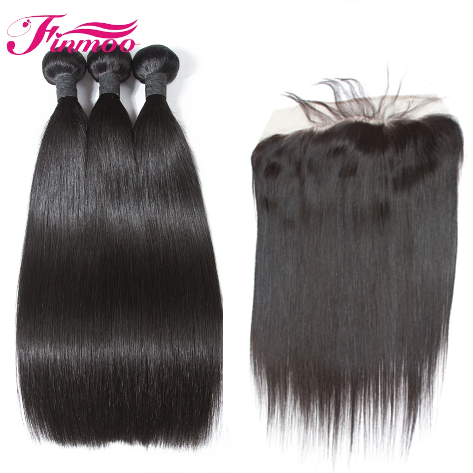

Straight 13*6Human Hair Bundles With Frontal Natural Color Brazilian Remy Hair weave bundles with closure Human Hair Extensions