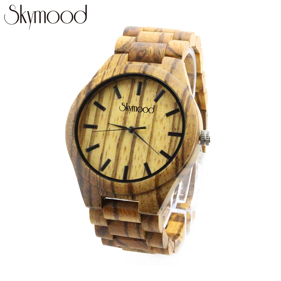 

Skymood Ladies Watch Large Zebra Wooden Dial Band Folding Clasp Hot Sale Eco-friendly Free Box