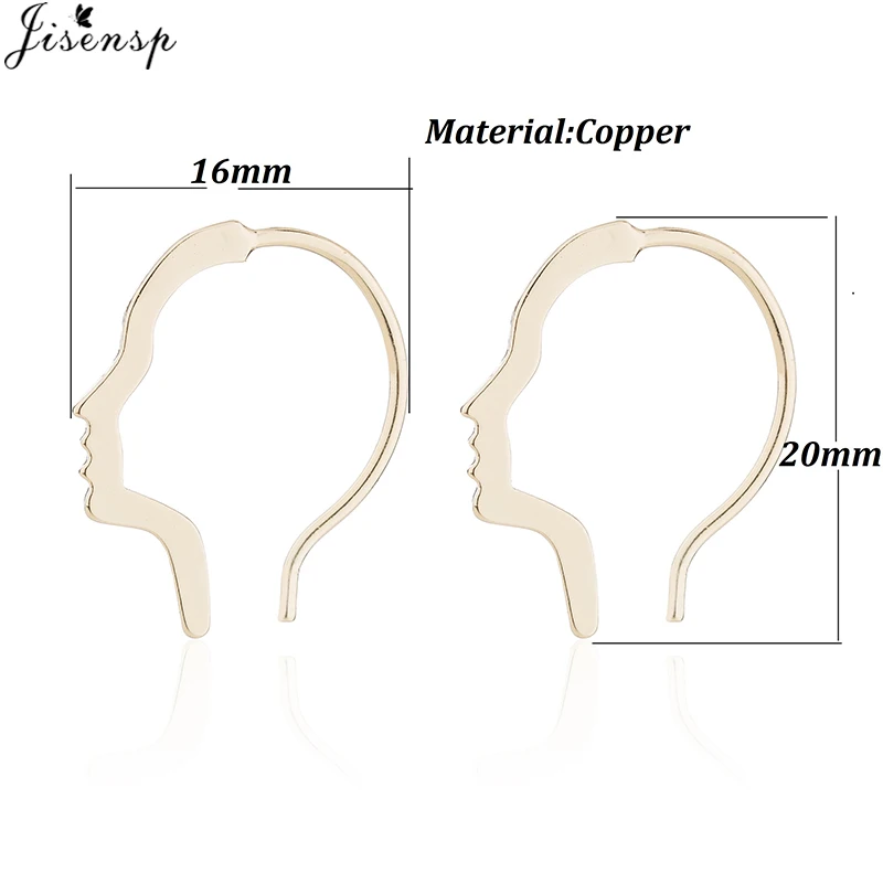 Jisensp преувеличенная личность металлическая текстура силуэт лицо контур серьги в виде лица для женщин Femme Bijoux корейские серьги подарок