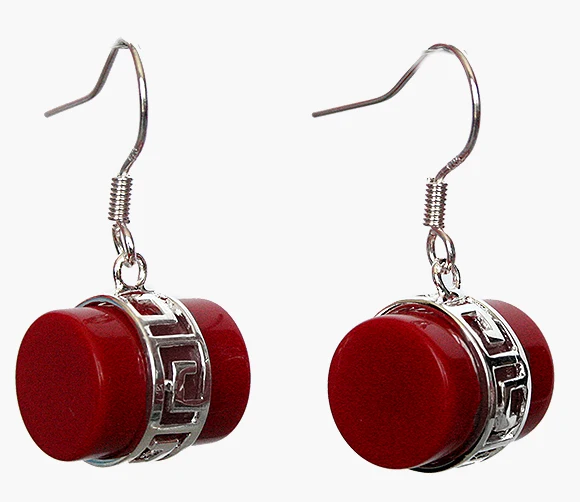 

VINTAGE NEW RED CORAL 925 SILVER HOOK EARRINGS 1 1/5"