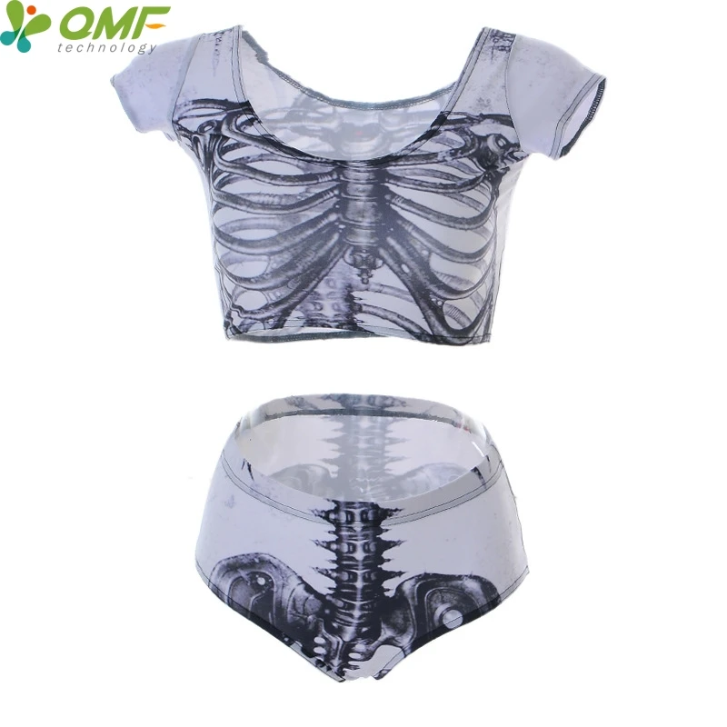 black halloween skull bikinis women high waist bottom biquini bathing suit sexy skeleton swimsuit crop top short sleeve swimwear - Halloween Swimsuit black halloween skull bikinis women high waist bottom biquini bathing suit sexy skeleton swimsuit crop top short sleeve swimwear - Halloween Swimsuit