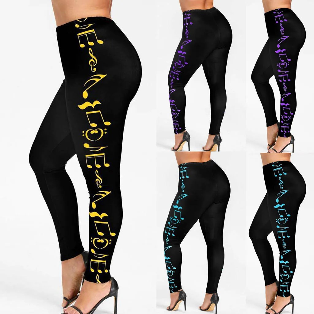 Skinny Pants Women Pants 2019 High Waist Plus Size Pants Sport Pants Music Note Leggings Trousers For Female