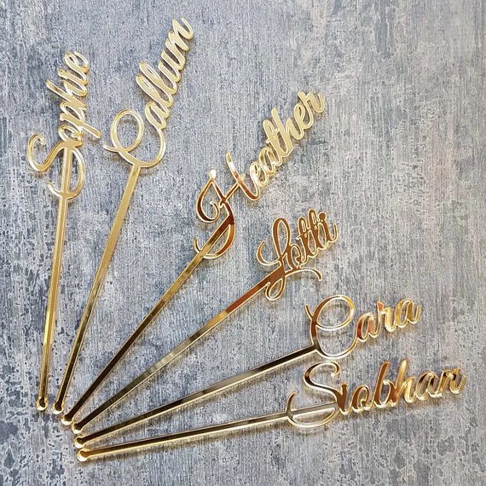 Personalized Custom stirrer with last name Birthday stirrers with BesteOmi GOLD MIRROR Drink stirrers gold Drink wedding Party