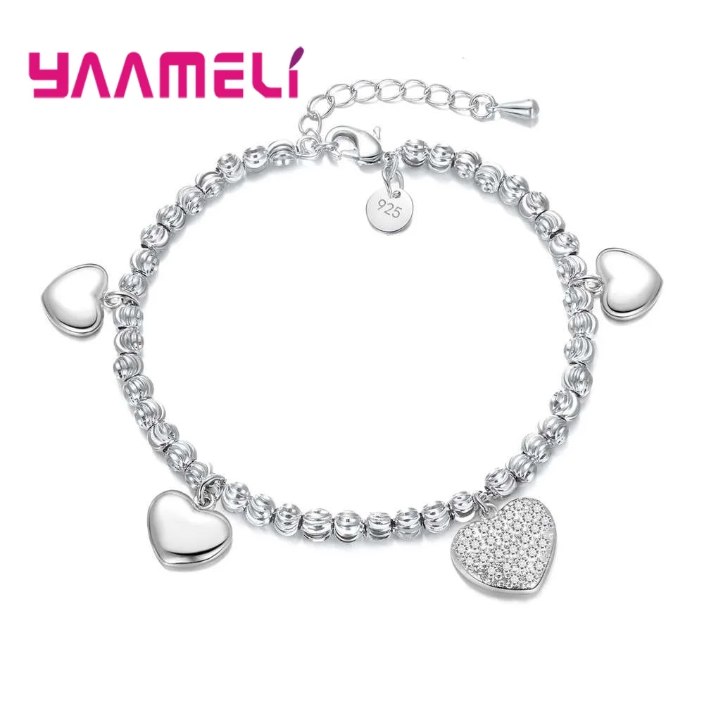 

YAAMELI New Latest Women Bracelet Bangles Sterling 925 Silver Jewelry For Women Charm Heart Shape Accessories With Shiny Stone