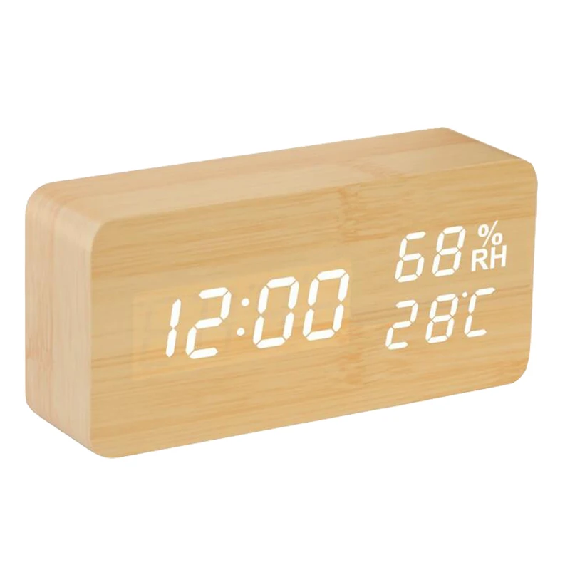3 Colors Wooden Digital LED Table Clock Electronic Calendar Clock Alarm Clock Free Shipping NZ001